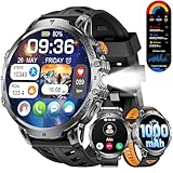 BENYAR SMART-Smartwatch Herren mit 1000 mAh Lange Akku, 1,85'' Großes Display Militär Smart Watch mit LED-Taschenlampe, Anrufe für Android iOS, IP68 Wasserdicht 120+ Sportmodi Sportuhr, 3 Armbänder