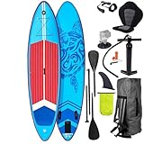 BRAST® SUP Board Turtle | Aufblasbares Stand up Paddle Set | 320x81x15cm | 4 Designs | 5 Jahre Garantie | inkl. Sonderzubehör | 2in1 Paddel Kajak-Sitz Action-Cam-Halterung Fußschlaufe | Blau