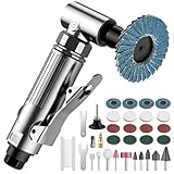 EYPINS Druckluftschleifer Set, Stabschleifer Druckluft Schleifer 90° abgewinkelt Winkelschleifer 90psi(6.2Bar) mit 50mm Korundsandscheibe, 50mm Sandscheibe, Luftklappe, Wollrad-Sandscheibe, Polierkopf