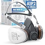VEVOX® Atemschutzmaske – A1P2 Filter – Schutz gegen Feinstaub, Gase & Dämpfe – Zum Lackieren, Schleifen und Sanieren – Gasmaske, Staubmaske & Lackiermaske – inkl. 6x P2 Partikel- und 2x A1 Gasfilter