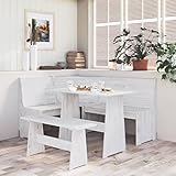 Willood 3-TLG. Eckbank Eckbankgruppe für Esszimmer Küchegruppe Reine Weiß Massivholz Kiefer