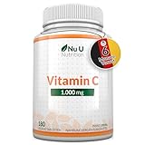 Vitamin C 1000mg Hochdosiert - 180 Vegane Tabletten - Vit C für 6 Monate - Von Nu U Nutrition