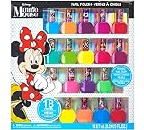 Townley Girl Disney Minnie Mouse Ungiftiges, abziehbares Nagellack-Set für Mädchen, glitzernd und undurchsichtig, 18 Stück, Übernachtungen, Geburtstagsgeschenk für Mädchen ab 3 Jahren