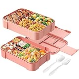 WayEee Bento Box Auslaufsicher Lunchbox 2-Lagige 1500ml Groß Volumen, BPA frei Brotdose für Erwachsene/Kinder (Rosa)