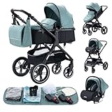 YAZOCO kinderwagen 3 in 1 Buggy Babybett Komplett Set Einem Klick Zusammenklappbarer Kinderwagen, KombiKinderwagen Aluminiumrahmen für Neugeborene Sitzzubehör (1 grün)