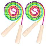 2 Stück Springseil Kinder, 260cm Verstellbares Springen Seil mit Holzgriff und Regenbogen-Springseil, Skipping Rope Kids für Fettverbrennung & springen Übung & Fitness