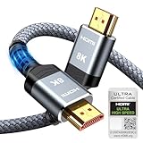 SNOWKIDS HDMI 2.1 Kabel 2meter Zertifiziertes, HDMI Kabel 10K 8K 48Gbps Highspeed 8K@60Hz 4K@120Hz 7680P DTS:X,HDCP 2.3,HDR 10,eARC, Kompatibel mit PS/5/4/3 HDTV Monitor