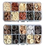 Binblin 200 Stück Holzknöpfe,Knöpfe,Buttons,Holzknöpfe Natur,Holzknöpfe Kinder,Knöpfe Holz,4 Löcher & 2 Löcher Holz Knöpfe für DIY Handgemacht Stricken Nähen Basteln Dekorationen(15mm/18mm)