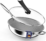 Kiseely Hybrid Wokpfanne mit Deckel 34 cm, Antihaft edelstahl Wokpfanne induktion, Bratpfanne mit Antihaftbeschichtung, Induktionfest pfanne, BPA/PFOA-frei wok (VG7)