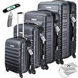 KESSER® 4pcs Hartschalenkoffer Reisekoffer Set Trolley Koffer inkl. Gepäckwaage + Gepäckanhänger rollendes Kofferschloss, 4 Rollen ABS, Hartschale Teleskopgriff S-M-L-XL, anthrazit, S-M-L-XL, Trolley