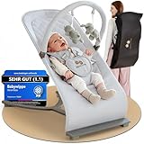 BärenTatze Babywippe Neugeborene ab Geburt, Ergonomisch,Höhenverstellbar mit Spielbogen und Aufbewahrungstasche, Babyschaukel, Baby-Bouncer, Swing, Wiege, Rocker | Graues Steppmuster