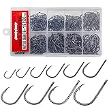 THKFISH Angelhaken Set Kohlenstoffstahl Angel Haken mit öse 500Stück Angelzubehör Set Angelhaken mit Kunststoff Box 6# -15# 10 Größen