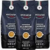 O'CCAFFÈ – Espresso Classico | 3 x 1 kg ganze Kaffeebohnen | starker, intensiver Kaffee mit feiner Haselnuss Note | Barista-Qualität aus italienischem Familienbetrieb