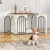 Hzuaneri Hundekäfig Möbel, 80cm Hundebox für Zuhause, 3 Türen, Bogentür, Moderne Hundebox Indoor für Hunde, Beistelltisch, Hundekäfig Hochbelastbar, 56 x 80 x 61 cm, Weiß Braun DFC85114B