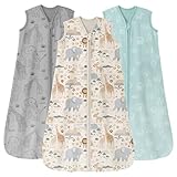 Unnivoll 3er Pack Schlafsack Baby Sommer 0.5 Tog 100% Baumwolle Sommerschlafsack Babyschlafsack 6-12 monate 78 cm für Jungen Mädchen Neugeborene Aprikose Grau Grün Elefant