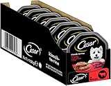 Cesar Adult Hundenassfutter Klassik-Terrine mit saftigem Rind und Leber, 14 Schalen, 14x150g – Premium Hundefutter nass, ohne Zuckerzusatz, künstliche Aroma– oder Farbstoffe