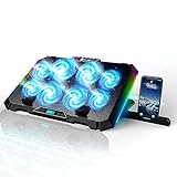 KLIM V8 Gaming Laptop Cooling Pad mit 8 Lüftern + Neu 2024 + Gaming Laptop Kühler + Stabiler RGB Laptop Ständer mit Lüfter + Kompatibel bis zu 17' + 2 USB Ports + Handyhalterung