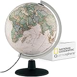 Q atmosphere® National Geographic NATGEO Executive Antik-Globus - 30 cm Globus mit politisch-physischer Kartografie in deutscher Sprache, beleuchtet und mit drehbaren Kunststofffuß