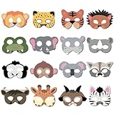16 Stück Tiermasken, Party Animals, Dschungel Deko Geburtstag, Tiermasken Für Kinder, Dschungel Deko, Tiermasken Zum Bemalen, Tiermaske, Pferdemaske, Verkleidungskiste Für Kinder, Safari Deko