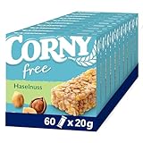 Müsliriegel Corny free Haselnuss, ohne Zuckerzusatz, 71 kcal pro Riegel, 60x20g