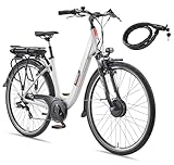 TELEFUNKEN E-Bike Damen 28 Zoll, Elektrofahrrad Frontmotor, 7-Gang Kettenschaltung, V-Bremsen - Pedelec Citybike, inkl. Fahrradschloss, RC825 Multitalent