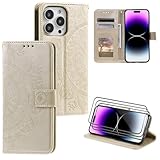 MBSLFY Handyhülle für Samsung Galaxy S30 Ultra/S21 Ultra Hülle [mit 3 Stück Panzer Schutz Glas] [Premium PU Leder] [Kartenfach] Leder Schutzhülle Klapphülle Ledertasche Hülle - Golden