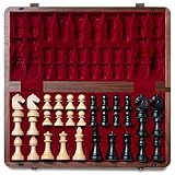 A&A Premium Naturwalnuss Faltbares Schachset, mit 38 cm Brett & 7,6 cm Königshöhe Staunton Schachfiguren, enthält 2 Extra Queens und eine Aufbewahrungstasche