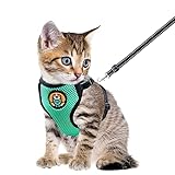 AWOOOF Katzengeschirr und Rasterleine, verstellbare Jacke zum Laufen mit Kätzchen, mit Metall-Ring, weich und atmungsaktiv, für kleine Haustiere