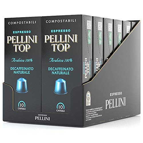 Pellini Caffè Top Arabica 100% natürlich entkoffeiniert, Nespresso-kompatible Kapseln und Selbstgeschützte KOMPOSTIERBARE Kapseln (12 Packung mit 10 Kapseln, gesamt 120 Kapseln)