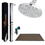 CCLIFE Solardusche mit Bodenplatte und Handbrause 60L Solar Gartendusche Pooldusche Regendusche Außendusche Garten Brause warmes Wasser