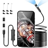 Endoskopkamera mit Licht, 1920P HD-Rohrkamera mit Doppellinse, IP67 Wasserdichtes Endoskop mit 8+1 LEDs, 5M Halbstarres Kabel, Inspektionskamera für Android iOS Handy, Kanalkamera für Abwasserrohre