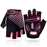 LUROON Fahrradhandschuhe Halbfinger Atmungsaktiv Rutschfestes Stoßdämpfende Kurz Gel Sommer MTB Radhandschuhe für Herren Und Damen (Rosa, M)