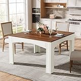 Tribesigns Esstisch, 100 x 100 cm Küchentisch, Esszimmertisch für 4 Personen, Schreibtisch, Moderner Stil für Wohnzimmer, Esszimmer, Kleiner Räume Walnuss-Weiß
