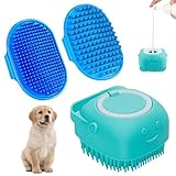 Shampoo Bürste Bubble Brush, 3 Stück Haustier Silikon Badebürste, Badebürste Hunde, Hundeshampoo Bürste, Weiche Silikon Badebürste für Hunde und Katzen, Nachfüllbares Duschgel(Blau)
