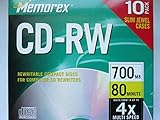 CD-RW 1 x-4 x, 80 min/700MB, Marken W/Slim Jewel Cases, 10/PK, verkauft als 1 Paket