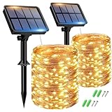 btfarm Solar Lichterkette Aussen, 2x15M 150 LED Solarlichterkette Außen Wetterfest 8 Modi IP65 Wasserdicht Kupferdraht Lichterkette Außen Solar Outdoor für Garten Terrasse Baum Hof Party (Warmweiß)