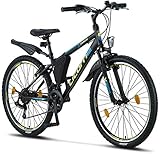 Licorne Bike Guide Premium Mountainbike in 20, 24, 26, 27.5 und 29 Zoll Fahrrad für Mädchen Jungen Herren und Damen (26 Zoll, Schwarz/Blau/Lime)