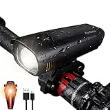 Antimi LED Fahrradlicht Set [Neueste Modell],USB Wiederaufladbar Fahrradlichter Fahrradlampe Set, IPX5 Wasserdicht Frontlicht & Rücklicht Lampenset mit 2600mAh Li-ion Akku (Schwarz)