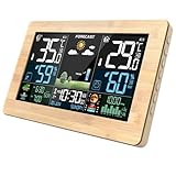 Wetterstation Funk mit Außensensor, Farbdisplay, Wettervorhersage, Temperatur, Luftfeuchtigkeit, Wecker mit Schlummerfunktion, Luftdruck,60m Übertragungsentfernung, für Innen und Außen
