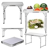 VickyHome 60x40x26 cm Weißer Mteall Klappbarer Garten Camping Picknick Tisch, Hochleistungsklappbarer Bocktisch Schreibtisch Esstisch aus Kunststoff für Grillpartys