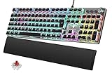 TECURS Mechanische Gaming Tastatur - QWERTZ Mechanical Keyboard mit Magnetische Handgelenkauflage, Multimedia-Tasten, 105 Tasten Kabelgebundene Rote Schalter Tastatur für PC/PS5/PS4, 19 LED Modi