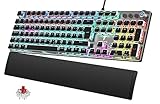 TECURS Mechanische Gaming Tastatur - QWERTZ Mechanical Keyboard mit Magnetische Handgelenkauflage, Multimedia-Tasten, 105 Tasten Kabelgebundene Rote Schalter Tastatur für PC/PS5/PS4, 19 LED Modi