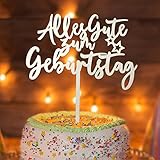 Alles Gute zum Geburtstag, Happy Birthday Cake Topper Geburtstag aus Holz, Kuchen Deko Torten Topper Geburtstag für Mädchen Jungen Frauen Mann Größe 18x 20cm