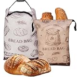 NiHome 2 Stück Wiederverwendbare Brotbeutel mit Reißverschluss, für Selbstgemachtes Brot, Große Brottüten Gefriergeeignet, Brotsack Frischhalten, Wasser- und Ölabweisend, 43x33 cm