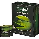 GREENFIELD FLYING DRAGON | 100% Reiner Grüner Tee | NATÜRLICHE REICH AN ANTIOXIDANTEN | Keine Künstlichen Aromen oder Zusatzstoffe | Gluten-frei | Pure Green Tea | 100 Teebeutel | 200g [100 Tassen]