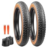 20x3.0 Zoll E-Bike Reifen–76-406 Fahrradmantel-Fatbike-Reifen mit Anti-Rutsch-Profil Für Elektrofahrräder/Fat Bike/MTB (Schwarz mit brauner Rand, 2-Set (2 Reifen + 2 Schläuche + 2 Reifenheber))