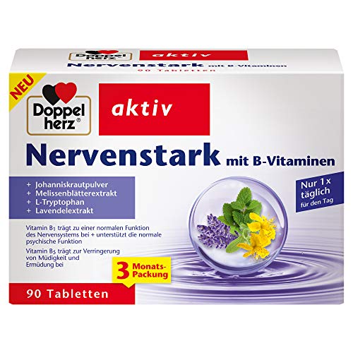 Doppelherz Nervenstark – Mit Vitamin B5 als Beitrag zur normalen geistigen Leistungsfähigkeit und zur Verringerung von Müdigkeit und Ermüdung – 90 Tabletten