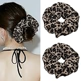 PUSCOBSY Leopardenmuster Haargummi für Damen, Stoff Haargummis Scrunchie Ohne Haarbruch, Groß Leo Scrunchies für Dickes Haar Dünnes Haar, 2 Stück Leichter Kaffee