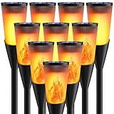 Solarlampen für Außen Gartenfackeln,10Stück 2Modi Solarleuchten für Draußen,IP65 Winterfest Fackeln Lampe Gartenleuchten,Solar Bodenleuchten Aussen mit Realistischen Flammen Auto EIN/Aus für Weg,Rasen