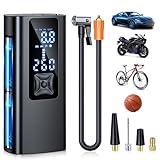 Suafsu Elektrische Luftpumpe Fahrrad Akku Kompressor - 150 PSI Mini Tragbare Fahrradpumpe Luftkompressor Für Auto,Motorrad,Fahrrad,Bälle,über USB-C wiederaufladbar, Als Taschenlampe und Powerbank